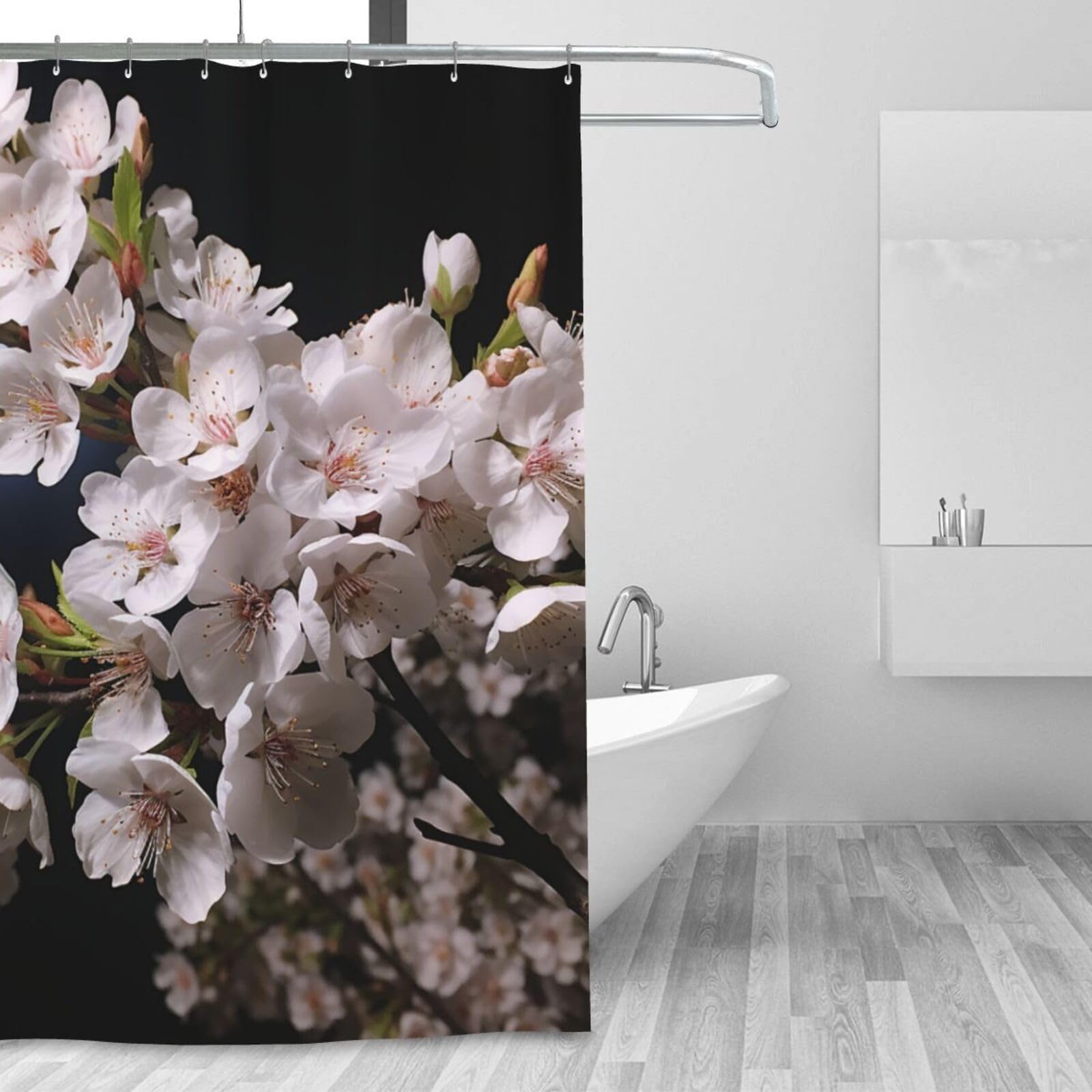 Rideau de douche lavable anti éclaboussures imprimé fleurs de cerisier