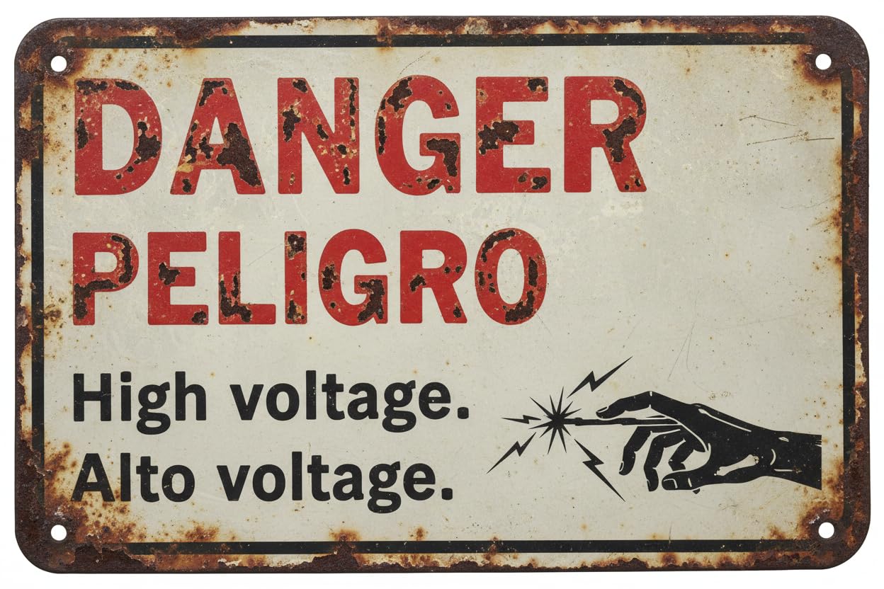 Wall Decor English/spanish Danger -high Voltage - Multilingual Safety Sign Metal Sign 8x12Inch Clear Signage For S, Fences Vintage Signs Aluminum Plates Printed
