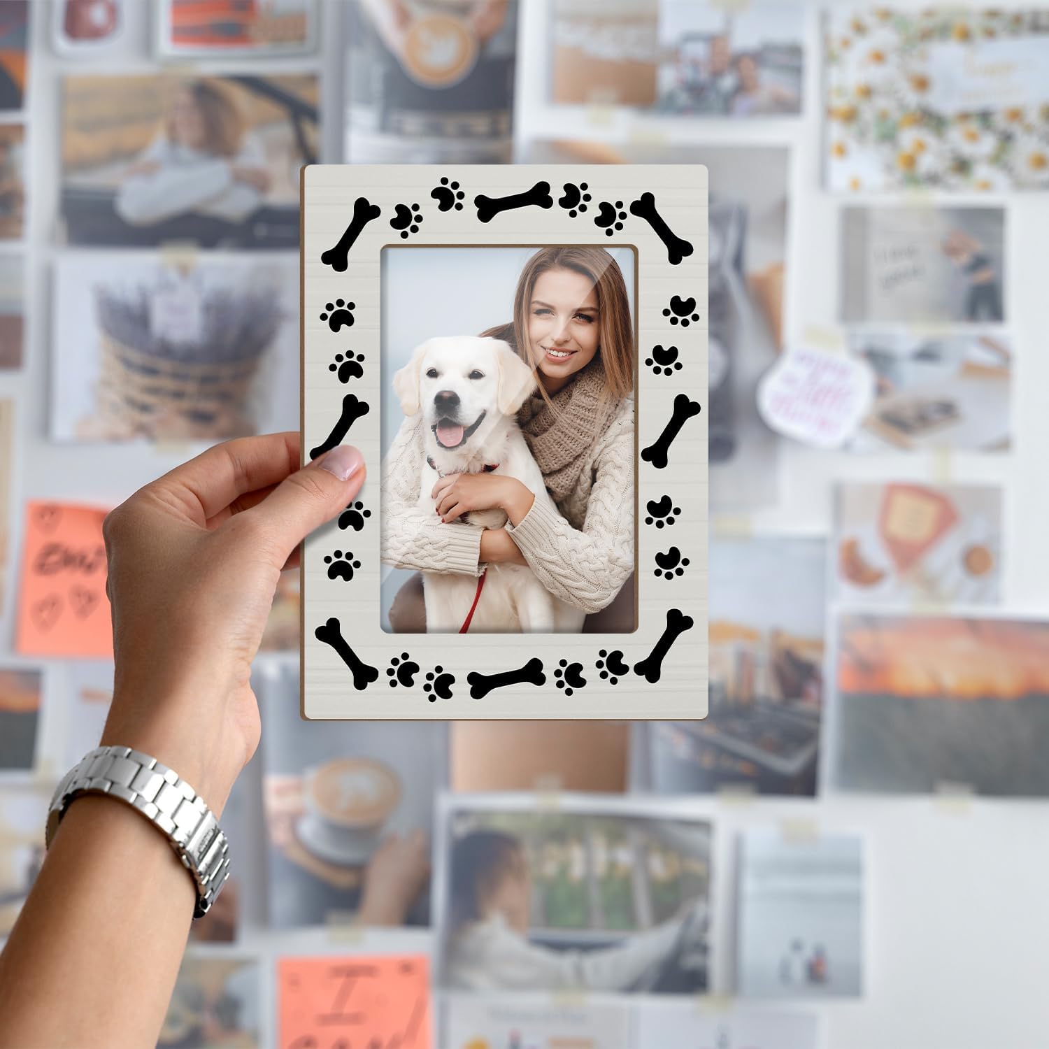 Wooden Picture Frame with Wood Stand, Dog Paw Print Photo Frame Tabletop Display, Shelf Desk Decor Gift for Dog Owner Puppy Lover, Home Decor Supplies, Fits 4x6" Vertical & Horizontal -06 - Image 4