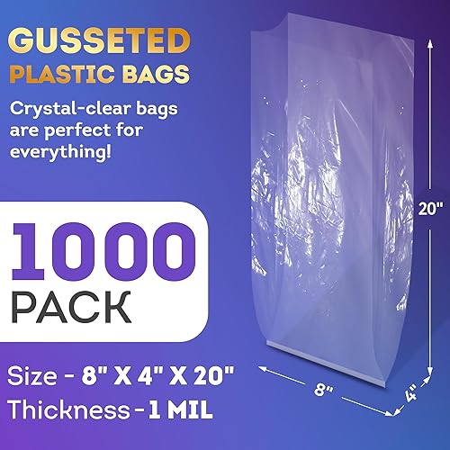 Vista 88 de APQ Bolsas de Polietileno con Fuelle 1 Mil Transparente/10" x 6" х 20