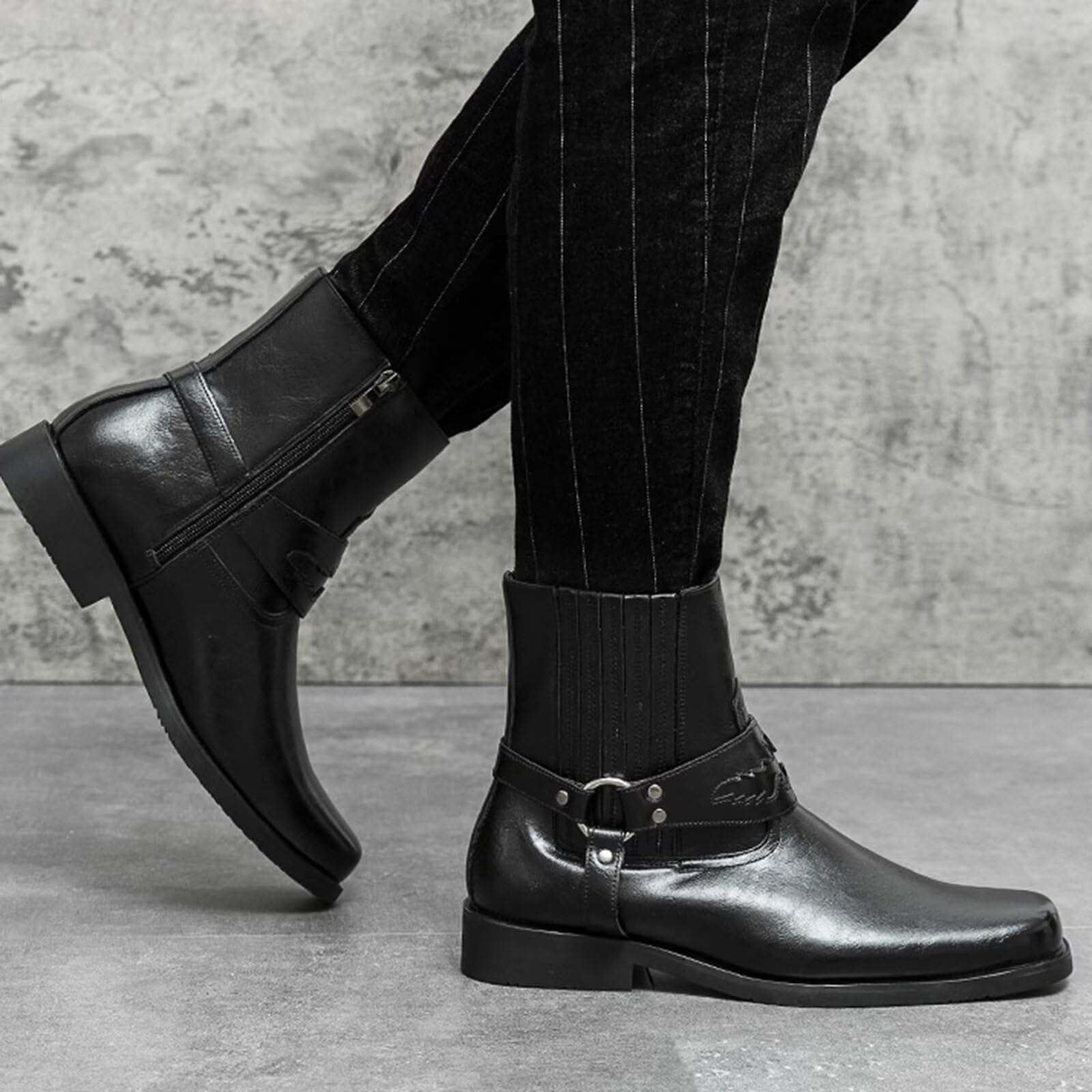 HusSeN Zachodnie kowbojskie buty dla mężczyzn buty do połowy łydki niski obcas na co dzień haftowane boczny zamek błyskawiczny retro buty robocze unisex buty do połowy łydki