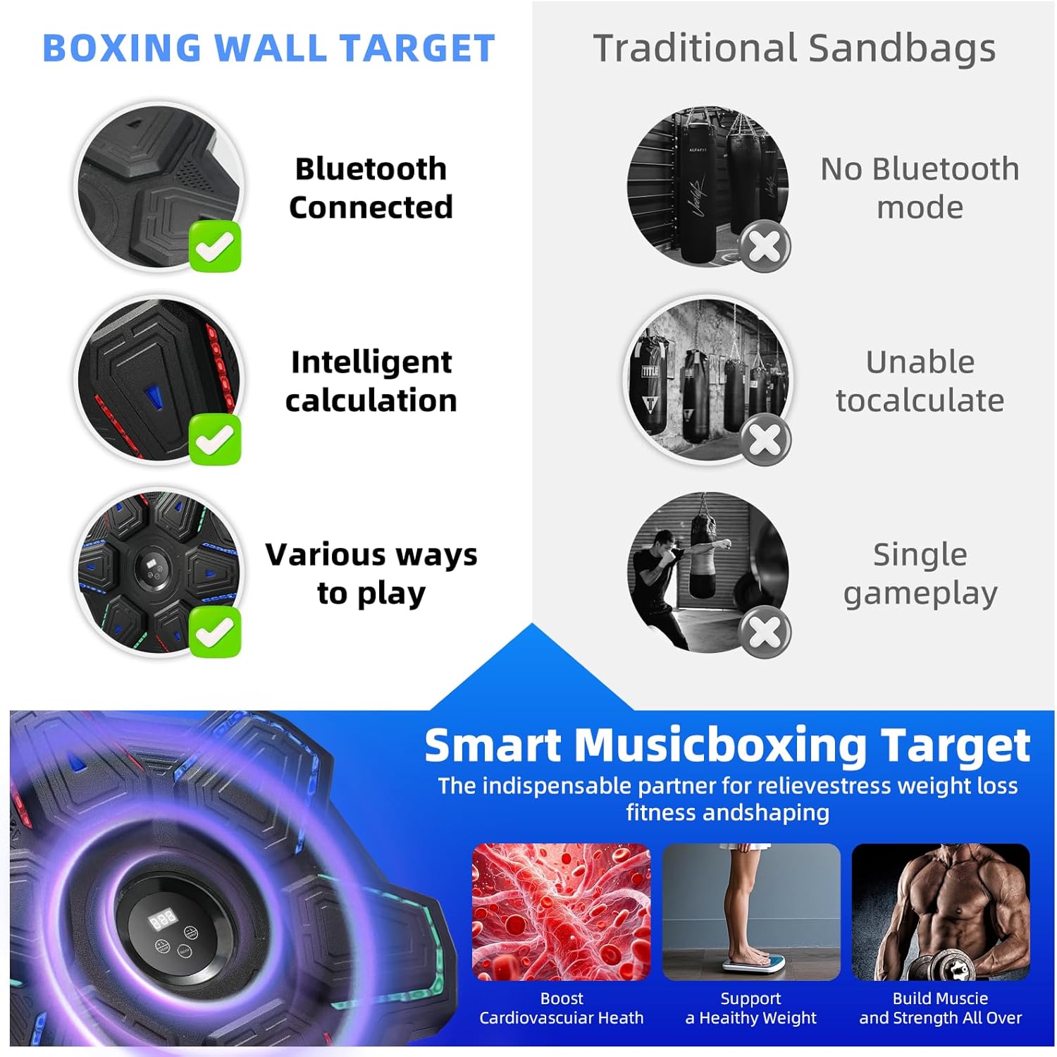 Music Boxing Machine with Boxing Gloves, Wall Mounted Intelligent Music Boxing Trainer (Style-B)