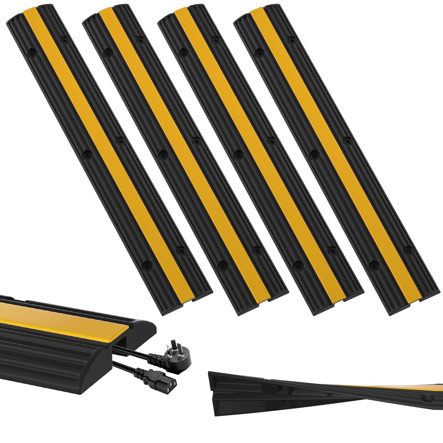 Canaleta para cables, 1 canal, 100 x 15 x 3 cm, estera protectora contra tropiezos de hasta 8 toneladas, de goma, para exteriores, para garaje, oficina (juego de 8)