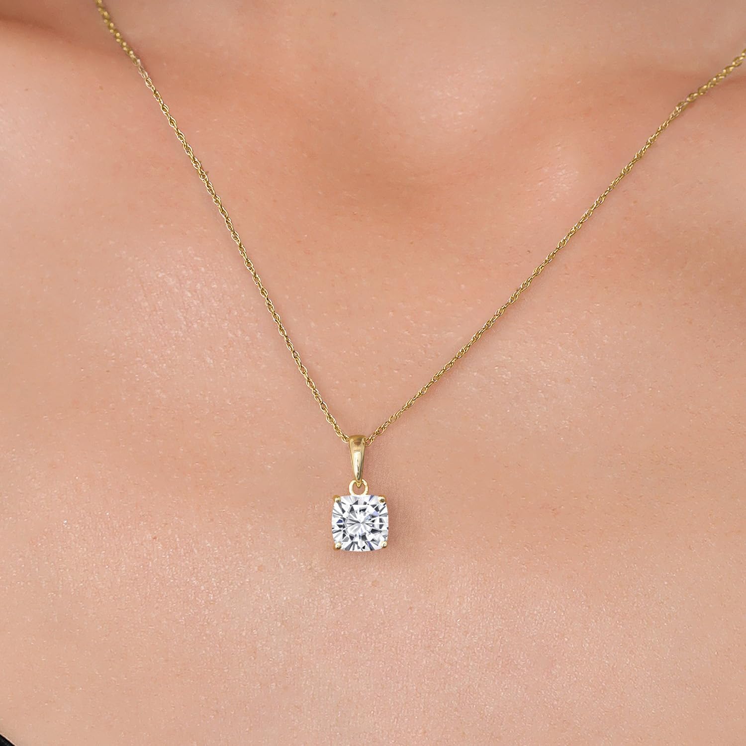 Gem Stone King 1.00 Ct Cushion Cut 14K Yellow Gold IGI Certified Lab Grown Diamond Pendant Necklace | E-F Color | VS1-VS2 Clarity | Gold Necklace For Women | With 18 Inch Gold Chain - Image 2
