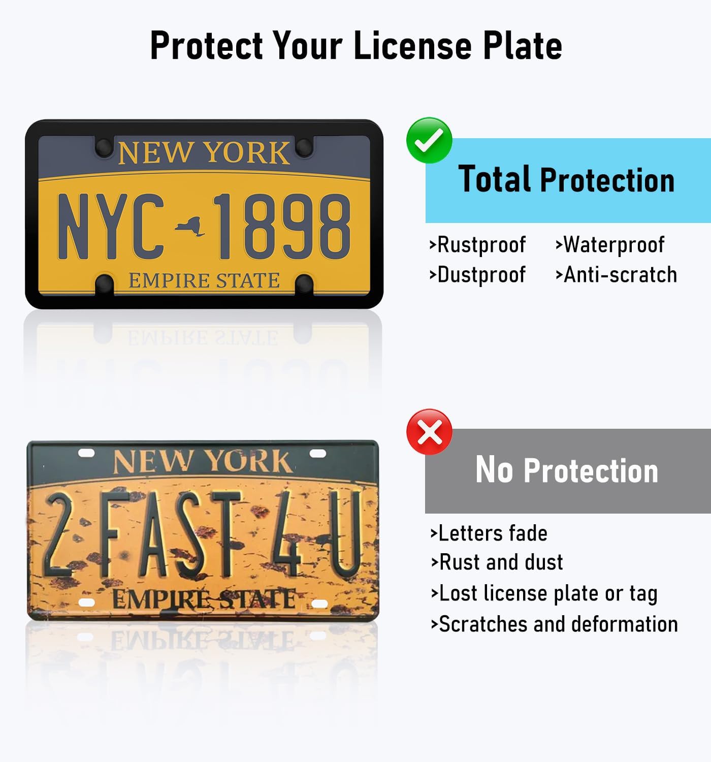 2 Pack Clear License Plate Covers and Frames, License Plate Protector Unbreakable Plastic Shields Tag Holder Fits Standard US Plates with Screws Caps - Image 5