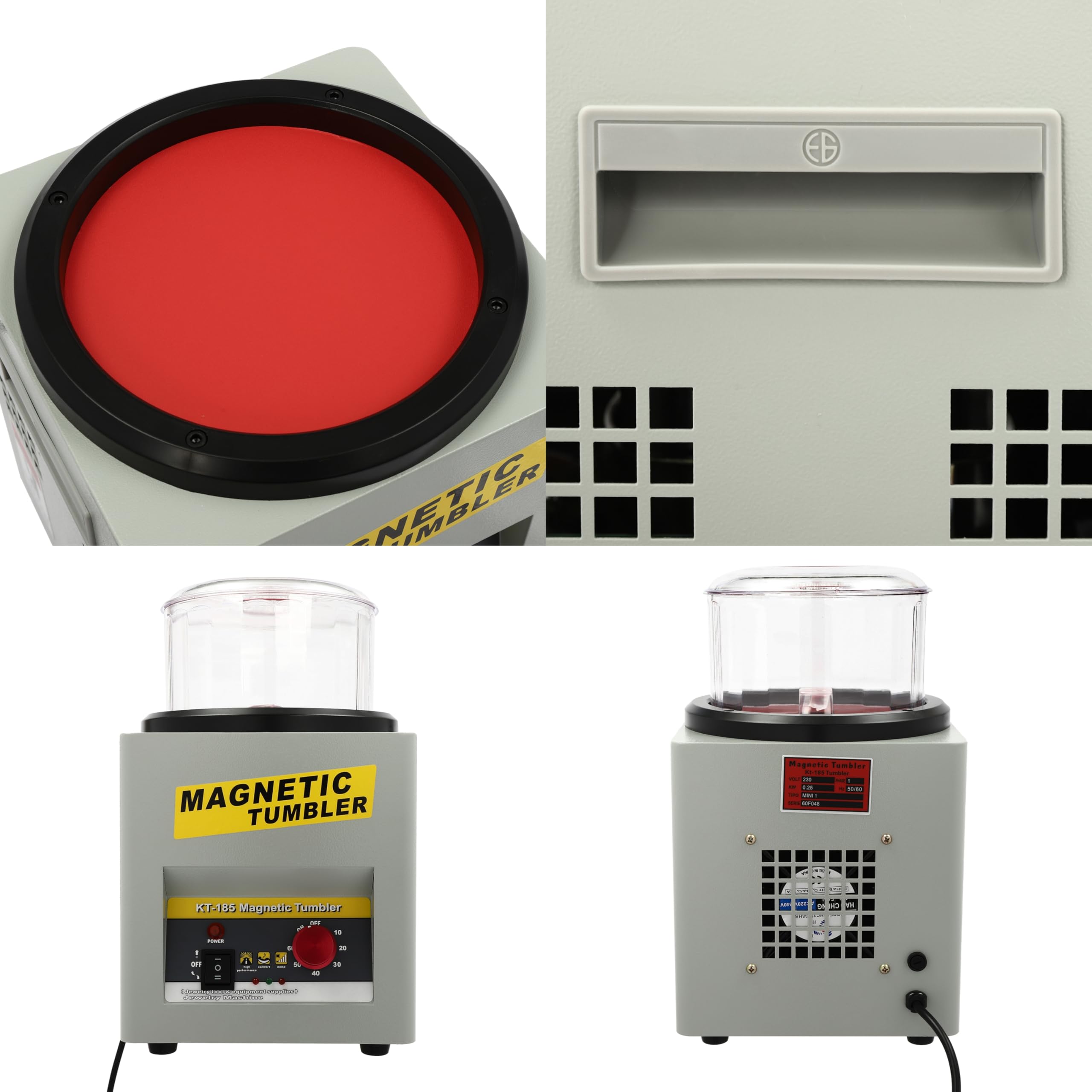 Mini máquina pulidora magnética de 250 W con temporizador (10-60 min), 2000 rpm, pulidora magnética de joyas, capacidad de 3 kg, máquina pulidora de tazas magnéticas para joyas, piezas de metal