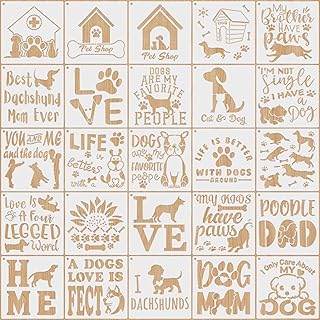 25 PCS Dog Stencils, Tiny Dogs Paw Paint Stencils Reusable Templates for Painting on Wood, Animal Patterns Plastic Drawing Template for House Canvas Wall Brick Fabric Rock DIY Craft Scrapbook - Buy now