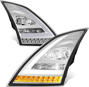 DNA MOTORING Headlights Compatible with Volvo VNL VNR 2018-2023 / Volvo VNL 300 400 740 760 860 VNR 400 640, White 3D Light Bar/Sequential Chase Turn Signal, Chrome/Black, HL-HAY-059-CH