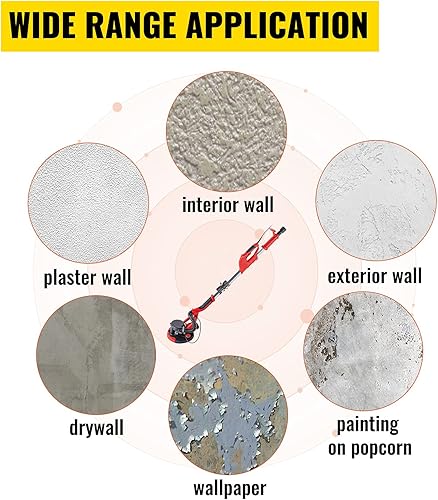 Miniatura 7 de VEVOR Lijadora de paneles de yeso 750W, lijadora eléctrica de velocidad variable 800-1750RPM, lijadora de paneles de yeso lijadora plegable, con