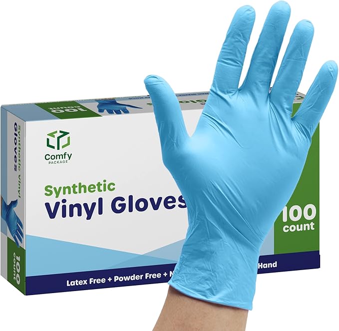 Comfy Package Synthetic Vinyl Blend Disposable Plastic Gloves Non