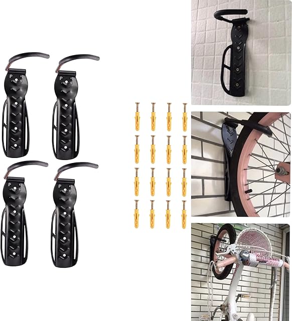 ADEPTNA Set of 4 Heavy Duty Vertical Wall Mounted Bicycle Storage Hanging Hooks - Suitable For Indoor Or Outdoor Use