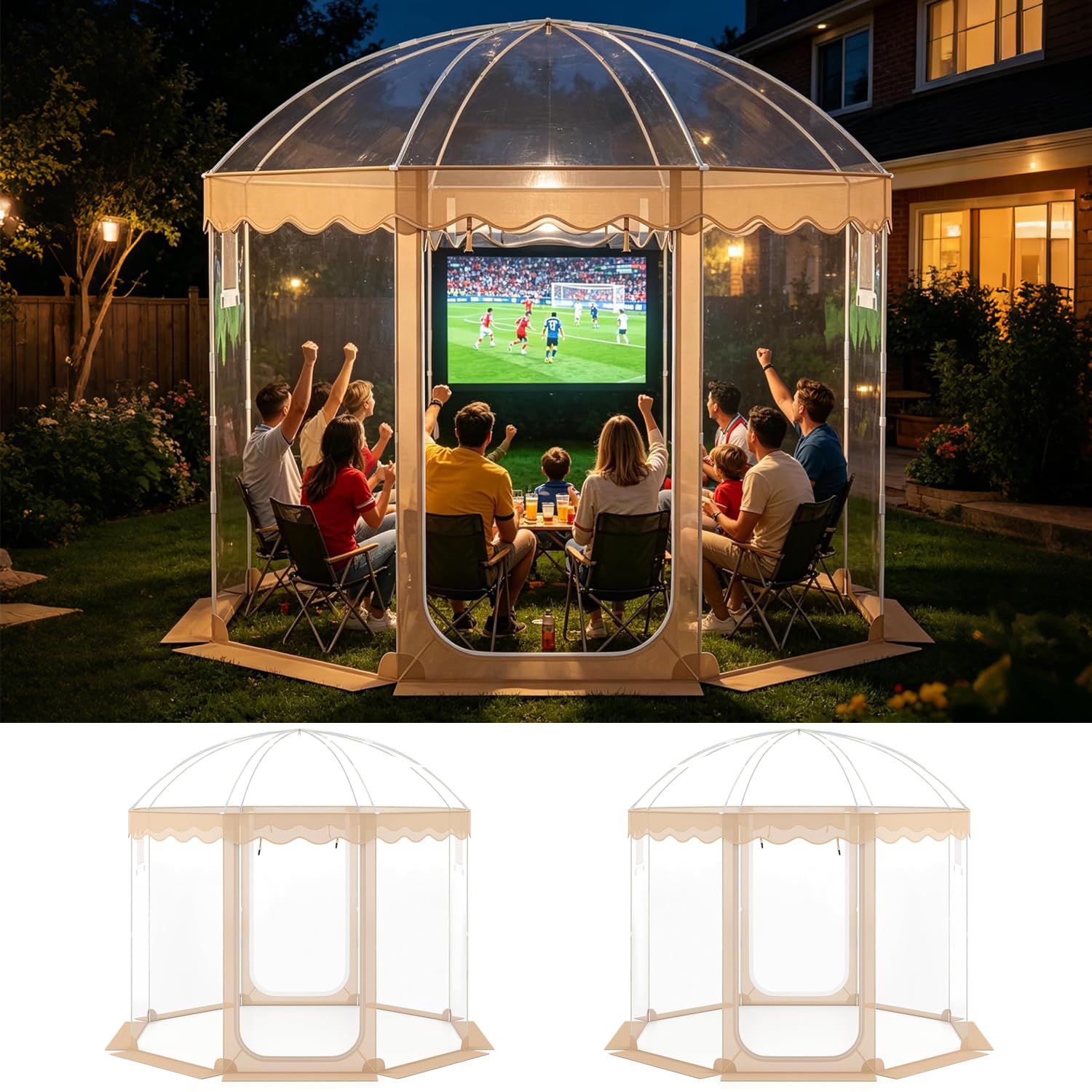SOARS Tenda Sportiva a Bolla Pop-up 305 x 305 cm, Tenda Cupola Trasparente Isolante Termica per Mondiale 2026 Coppa del Mondo, per Eventi Sportivi, Giardino, Terrazzo e Campeggio, 8-10 Persone