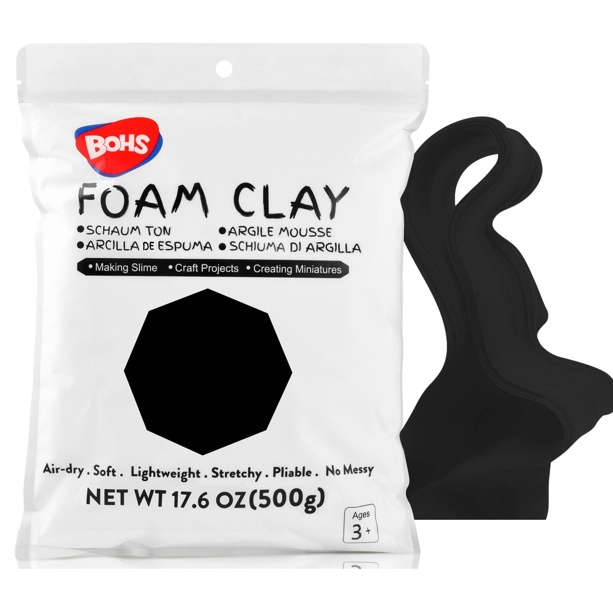 BOHS Pâte à Modeler en Mousse Noire - Squishy, Douce, Séchage à l'Air - pour Projet Scolaire, Cosplay, Faux Gâteau, Fournitures