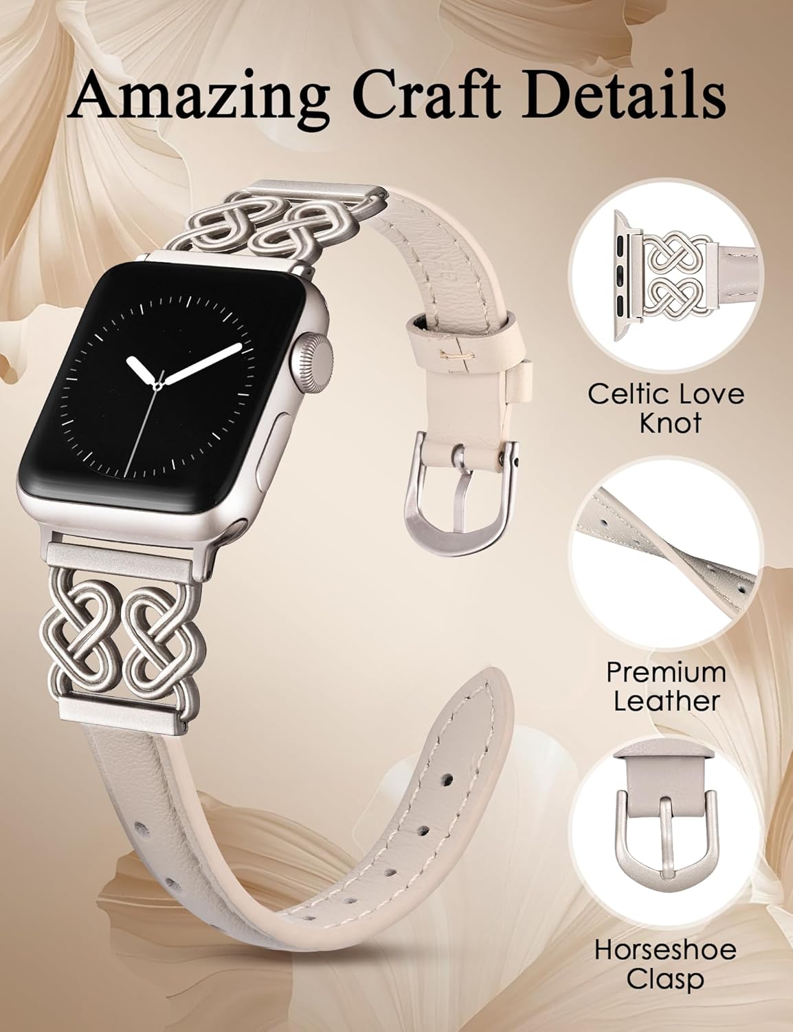 TOYOUTHS Leather Band Compatible with Apple Watch Bands Women 38/40/41/42/44/45/46/49mm Dressy Slim Leather Strap with Designer Heart Knot Buckle for iWatch Series 11 10 9 8 7 6 5 4 SE/Ultra 3 2 1 - Image 2
