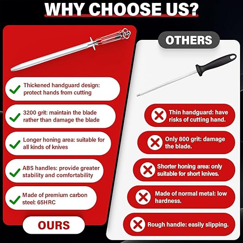 Vista 5 de Huusk Afilador de cuchillos de 10 pulgadas, afilador de acero de acero de alto carbono, afiladores de cuchillos de cocina con puntas magnetizadas