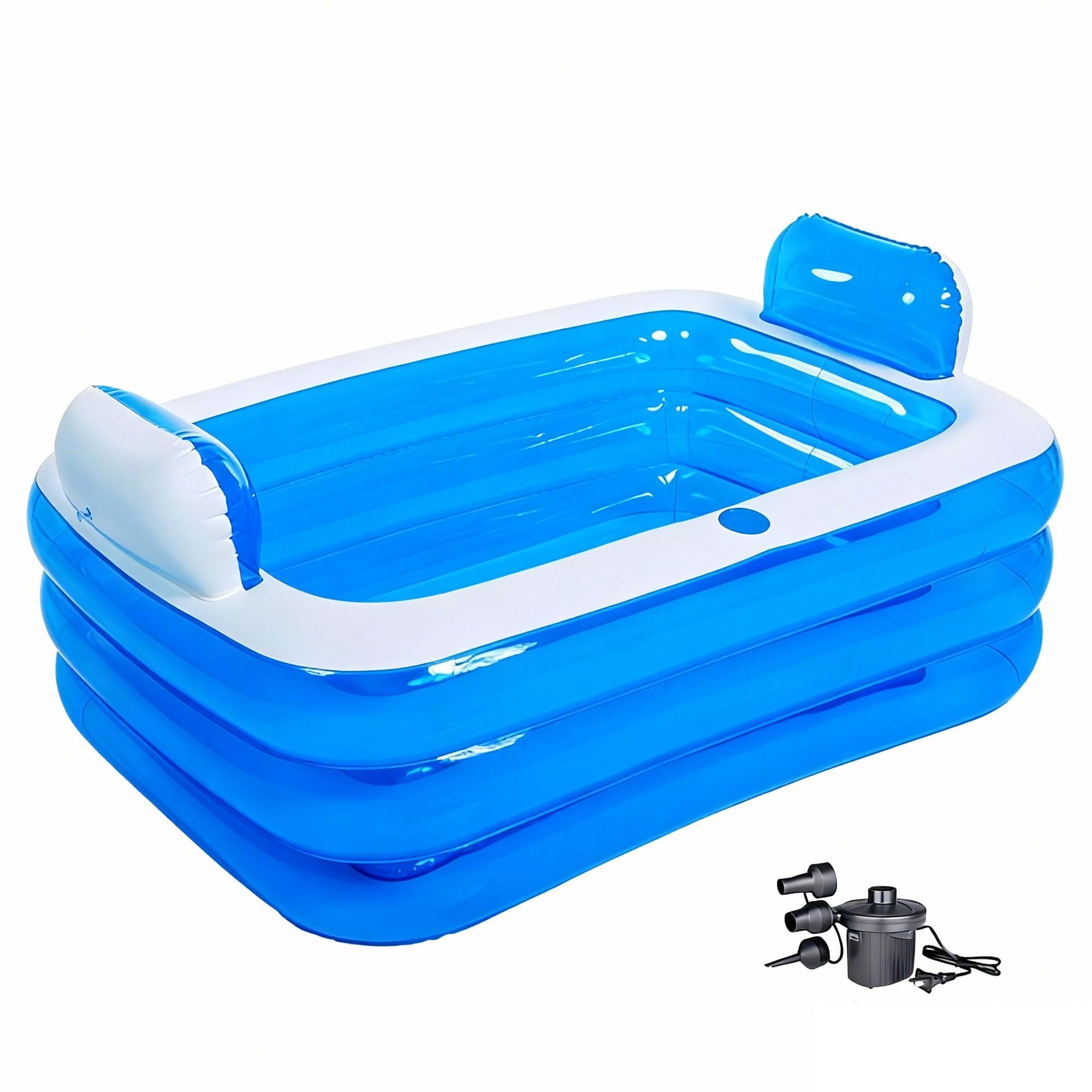 Doppelte aufblasbare Badewanne für 2 Erwachsene – robuste 3-lagige PVC-aufblasbare Badewanne mit elektrischer Luftpumpe, freistehend, faltbar, Whirlpool-Badewanne für drinnen und draußen, inklusive