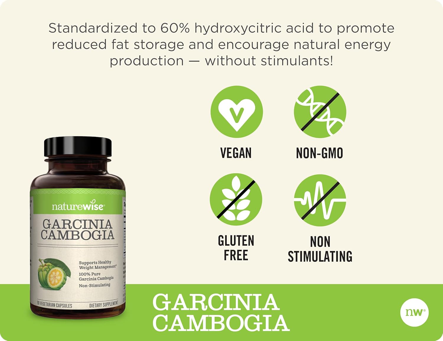 NatureWise Pure Garcinia Cambogia | 100% Natural HCA Extract Supports Weight Loss and Curbs Appetite with Superior Absorption [1 Month Supply - 90 Count] : Health & Household