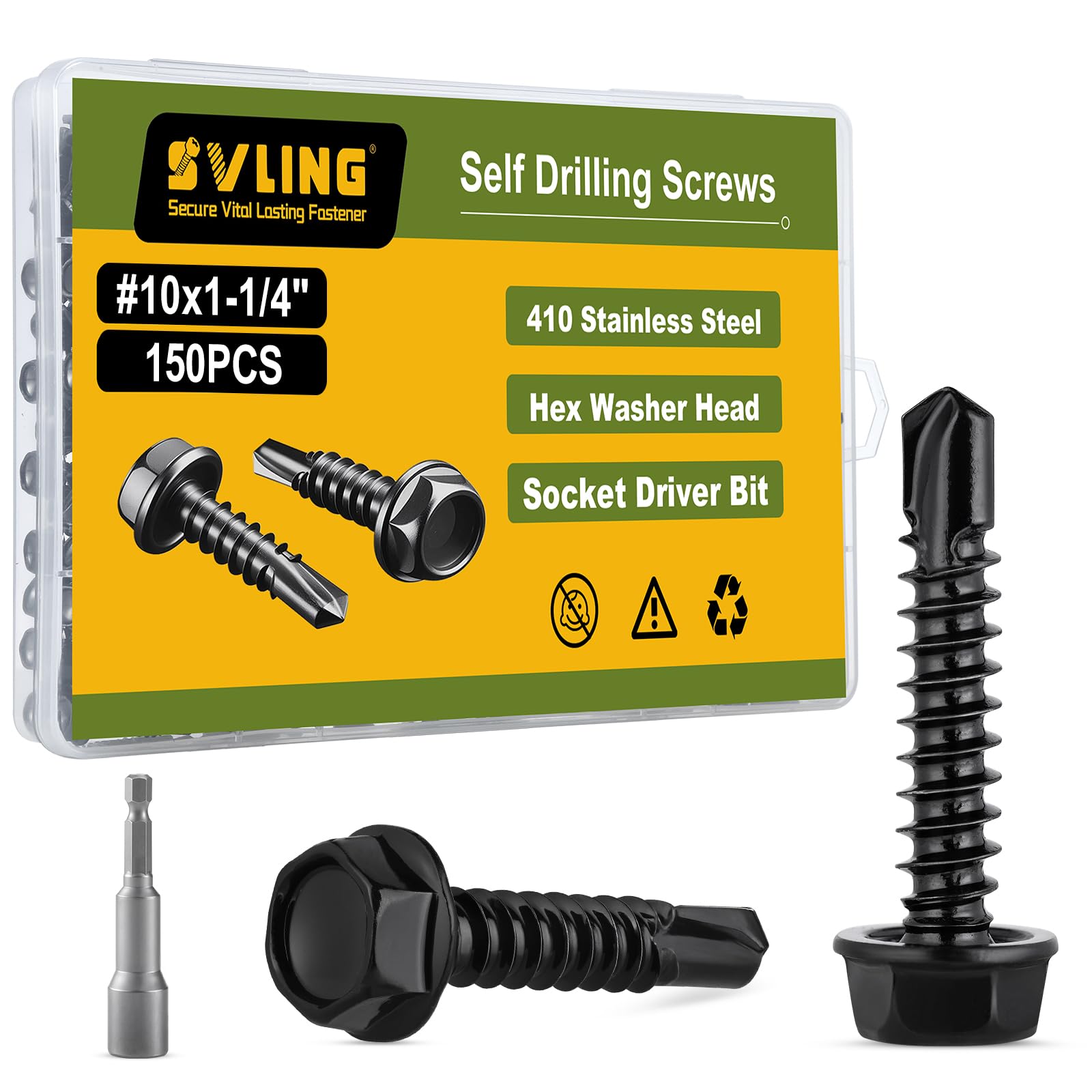Black Self-Tapping Screws - 121PCS Stainless Steel Kit -12 Black Self-Tapping Screws - 121PCS Stainless Steel Kit -12