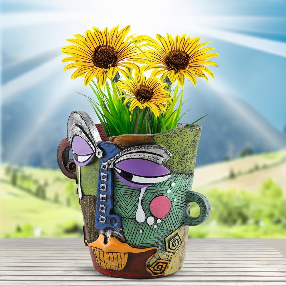 TOZLU Abstract Face Head Planter Picasso Colorful Art Resin Flower Pot image 5