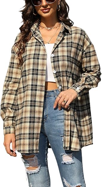 Women s Button Down Plaid Shirt