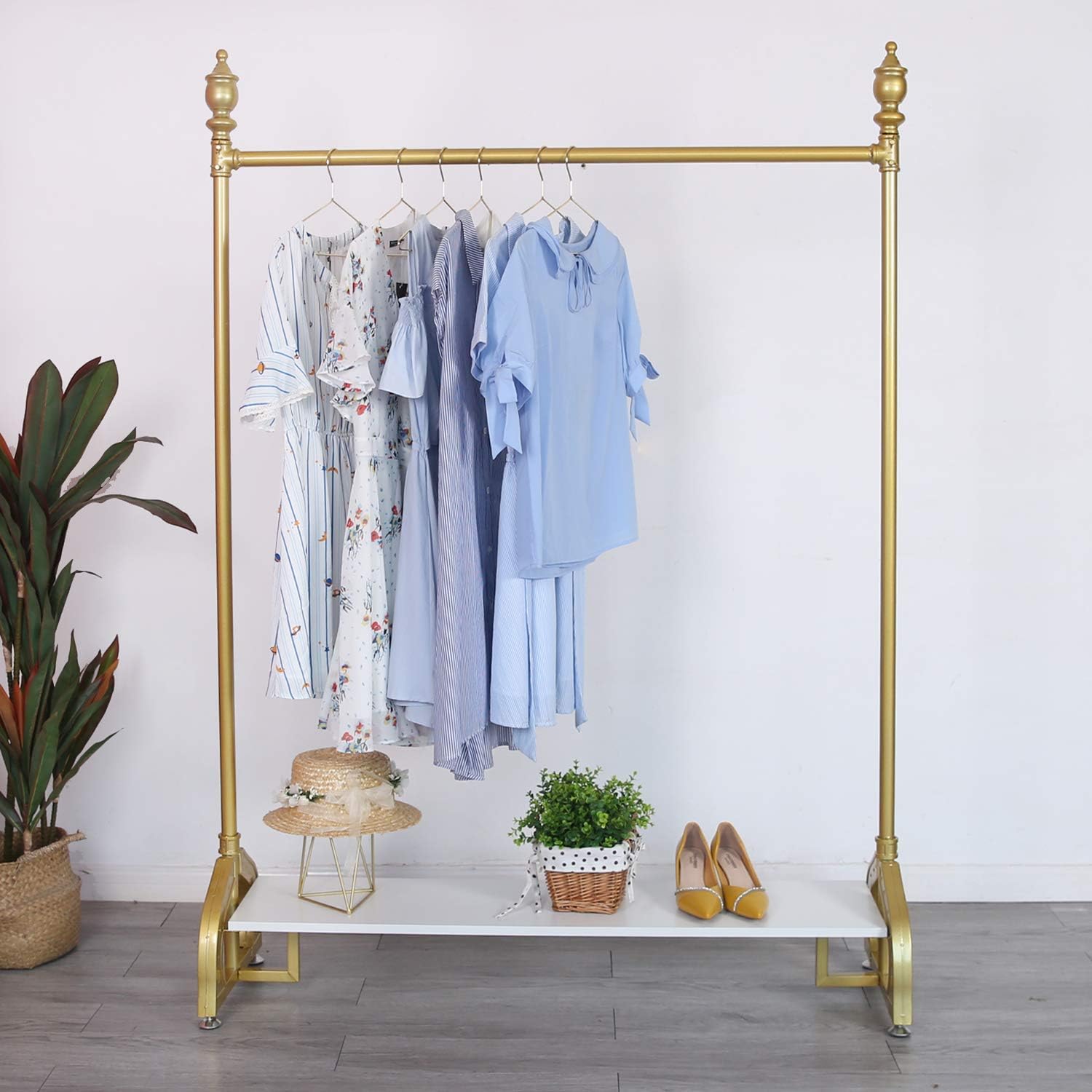Gold Clothing Rack, Boutique Gold Clothes Racks with Shelf for Display, Heavy Duty Garment Rack for Retail Use (47.24L)