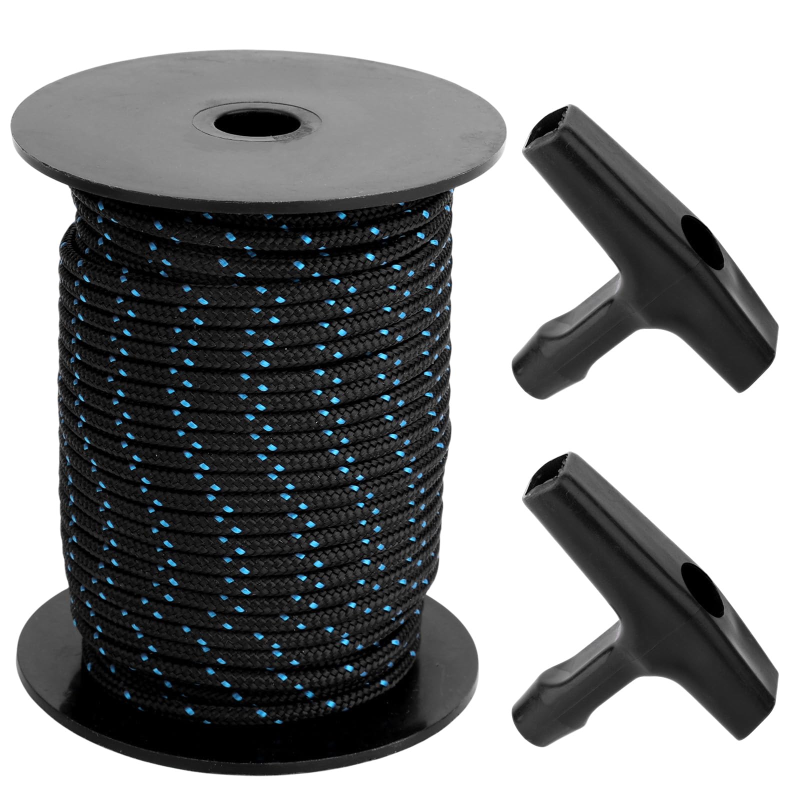 Goktvai 3mm/0.12in 100ft Starter Pull Cord, Recoil Starter Rope with 2 Handles High Wear-Resistant Low Stretch Replacement Part Small Engine String for Lawn Mower Chainsaw Trimmer Edger & Brush Cutter