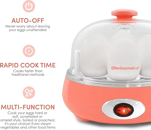 Miniatura 18 de Elite Gourmet EGC007CBL# Rapid Egg Cooker, 7 Easy-To-Peel, Hard, Medium, Soft Boiled Eggs, Poacher, Omelet Maker, Auto Shut-Off, Alarm, 16-Recipe