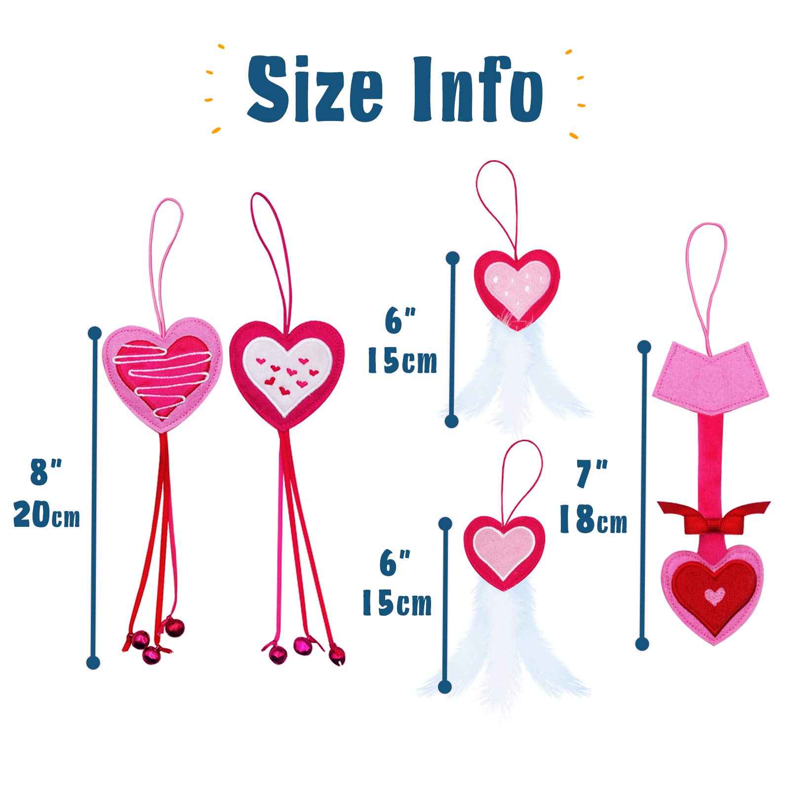 Valentinstag-Katzenspielzeug, 5 Stück, Katzenfeder-Spielzeug, zum Aufhängen an der Tür, Katzenminze, gefüllt, für Katzen, Kätzchen, Jagdspielzeug mit Glocken für Indoor-Katzen