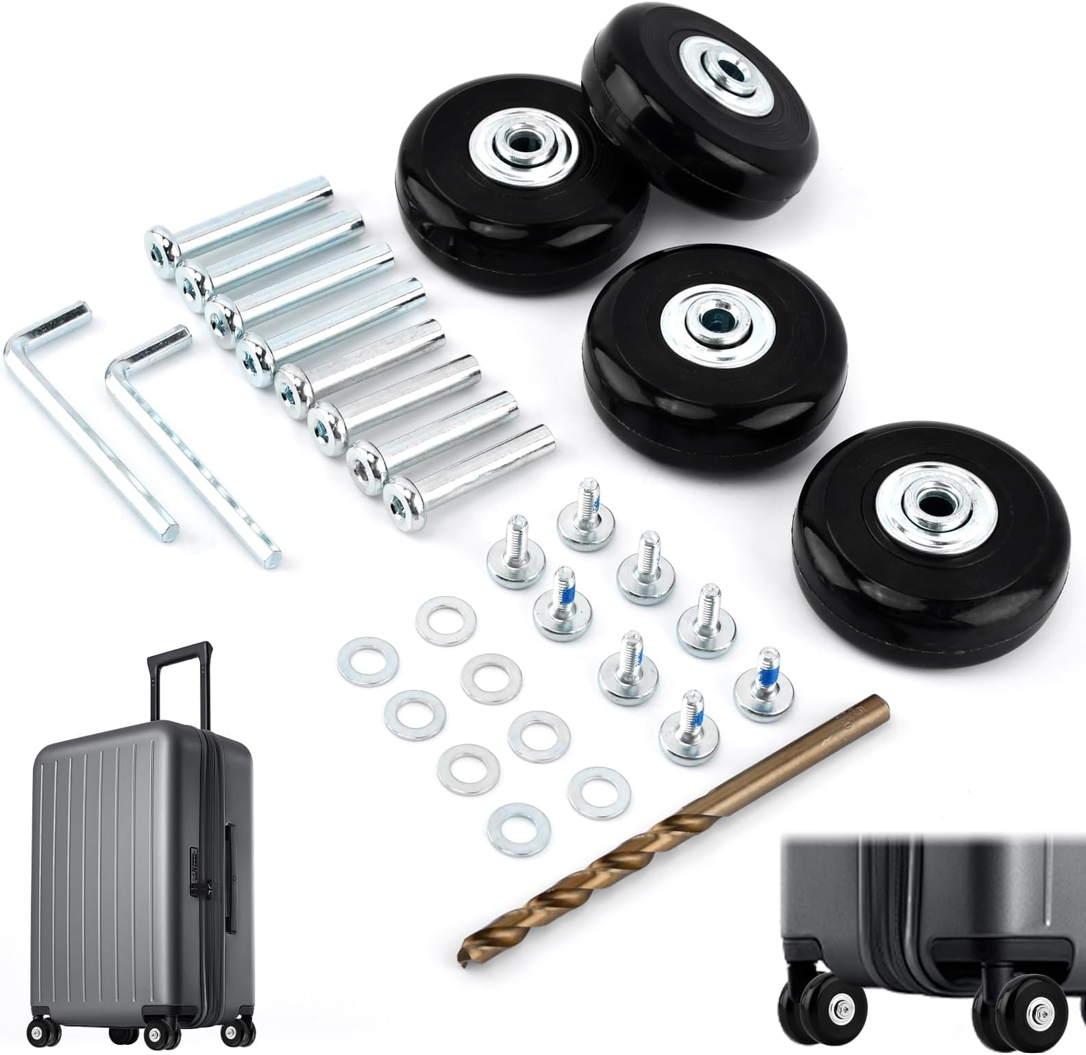 50mm x 18mm Suitcase Luggage Wheels Replacement Kits with Precision Ball Bearing, 4pcs Rubber Swivel Caster Wheels for Replacement Luggage Travel Suitcase Caster