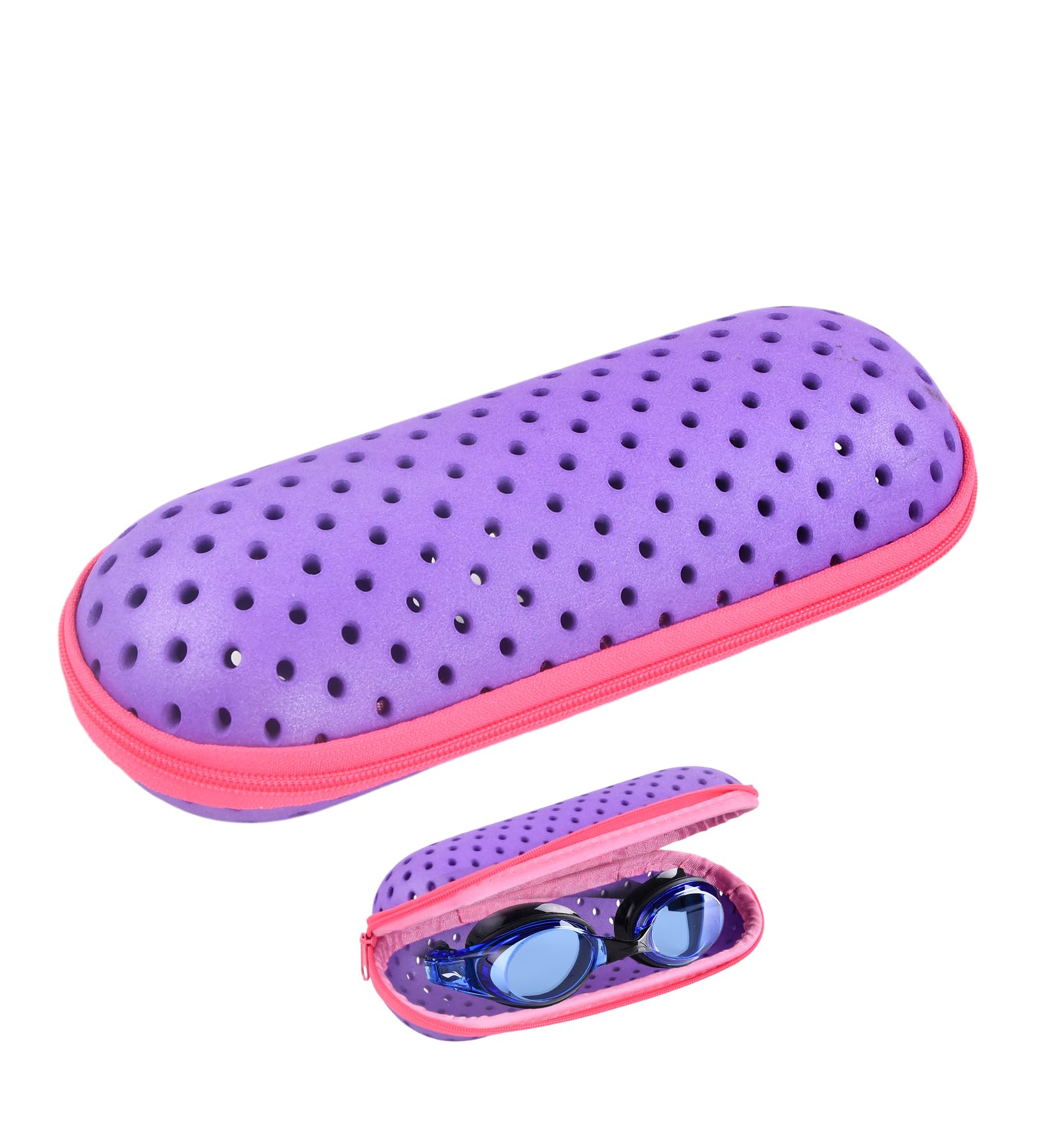 Culinavog Swimming Goggles Case, Swimming Goggles Case with Drainage Holes, Portable Sunglasses Storage Container, Lightweight Breathable Eyeglass Storage Container for Men, Kids, Women (Purple)