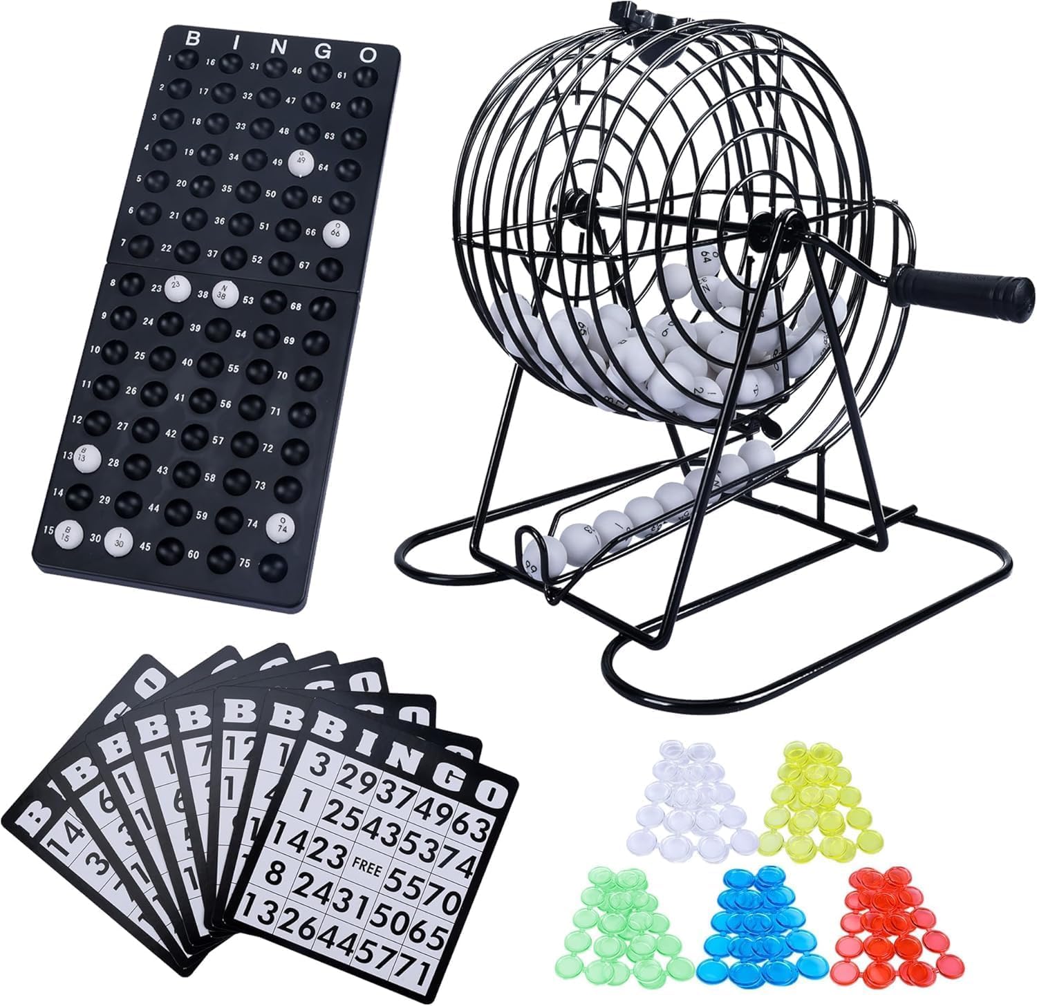 Complete Bingo Game Set for Adults & Kids: Metal Cage, Durable Bingo Cards & Chips, Easy-Read Bingo Balls, Family & Senior Friendly, Ideal for Parties, Fundraisers, Large Groups