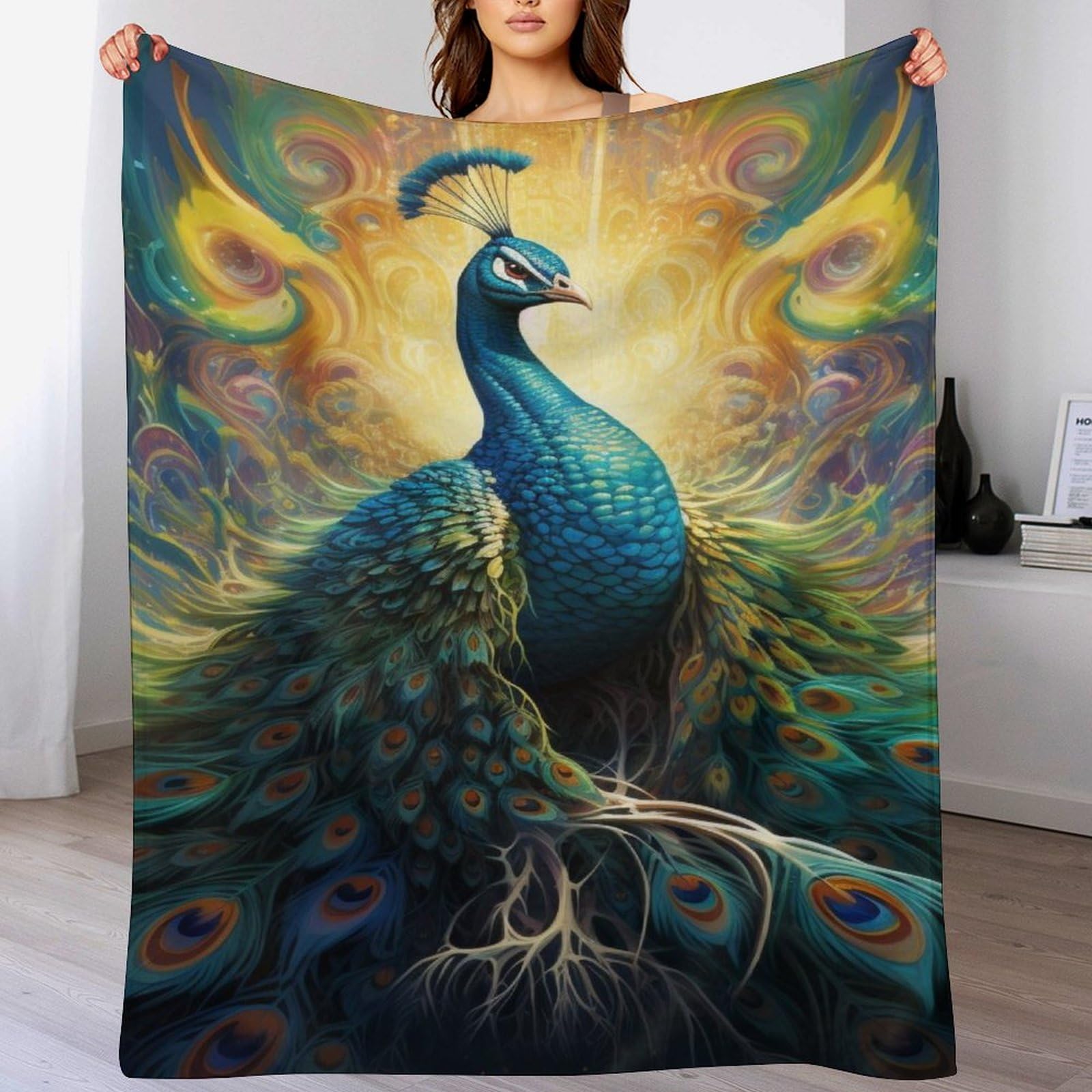 Couverture polaire flannel paon 3D : finissez-en avec les plaids lourds et rêches sur le canapé