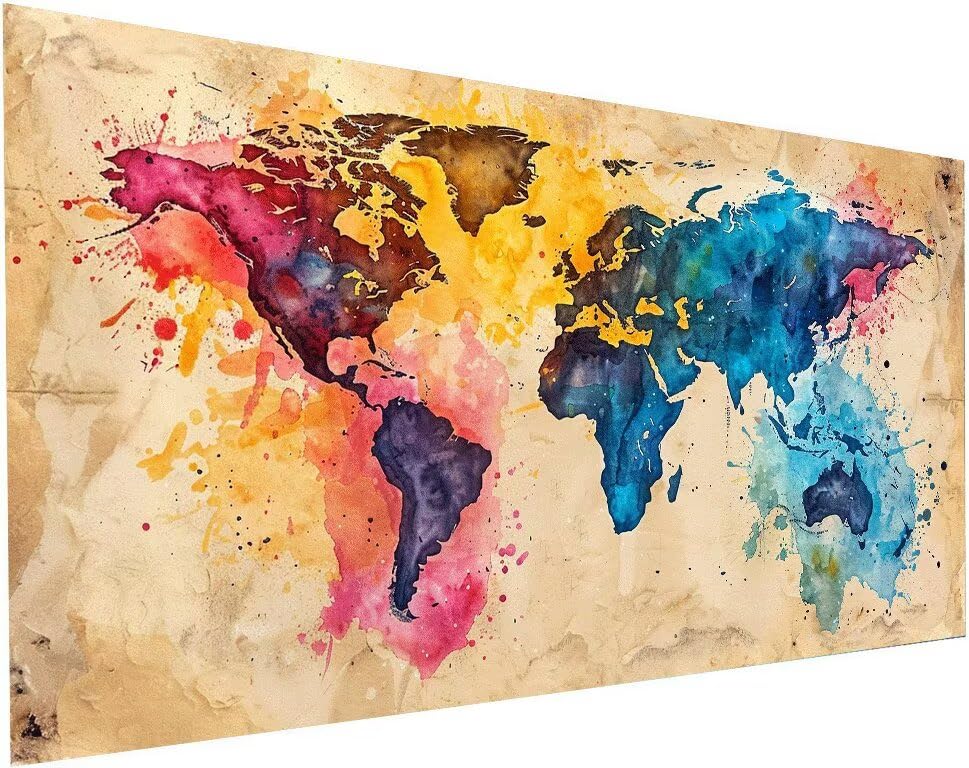 Diamond painting carte du monde rétro grand format pour salon chic