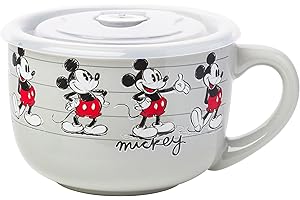 Disney Mickey Mouse Sketch Line Up 24oz Soup & Cereal Bowl Mug with Lid