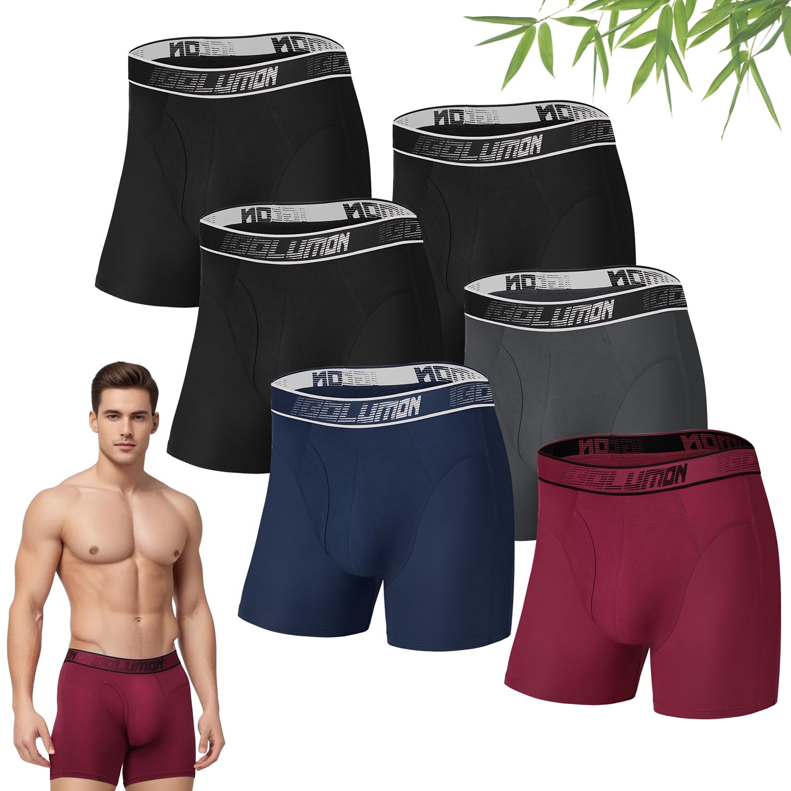 IGOLUMON Bambus Boxershorts Herren 6er Pack, Ohne Kratzenden Zettel Unterhosen Männer, Atmungsaktive und Weiche Unterwäsche mit Elastischem Bund (Gr. M - 2XL)