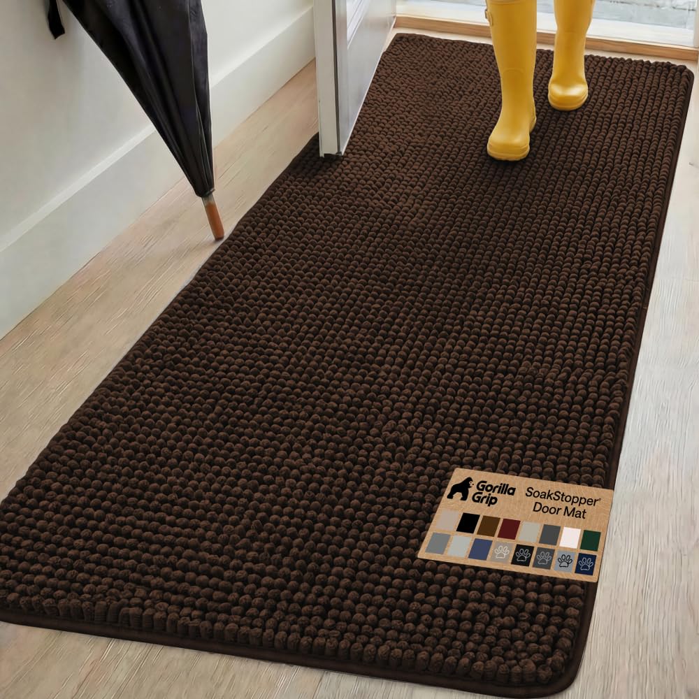 GORILLA GRIP SoakSTOPPER Dog Door Mat, Machine Wash and Dry, 70x24 Brown