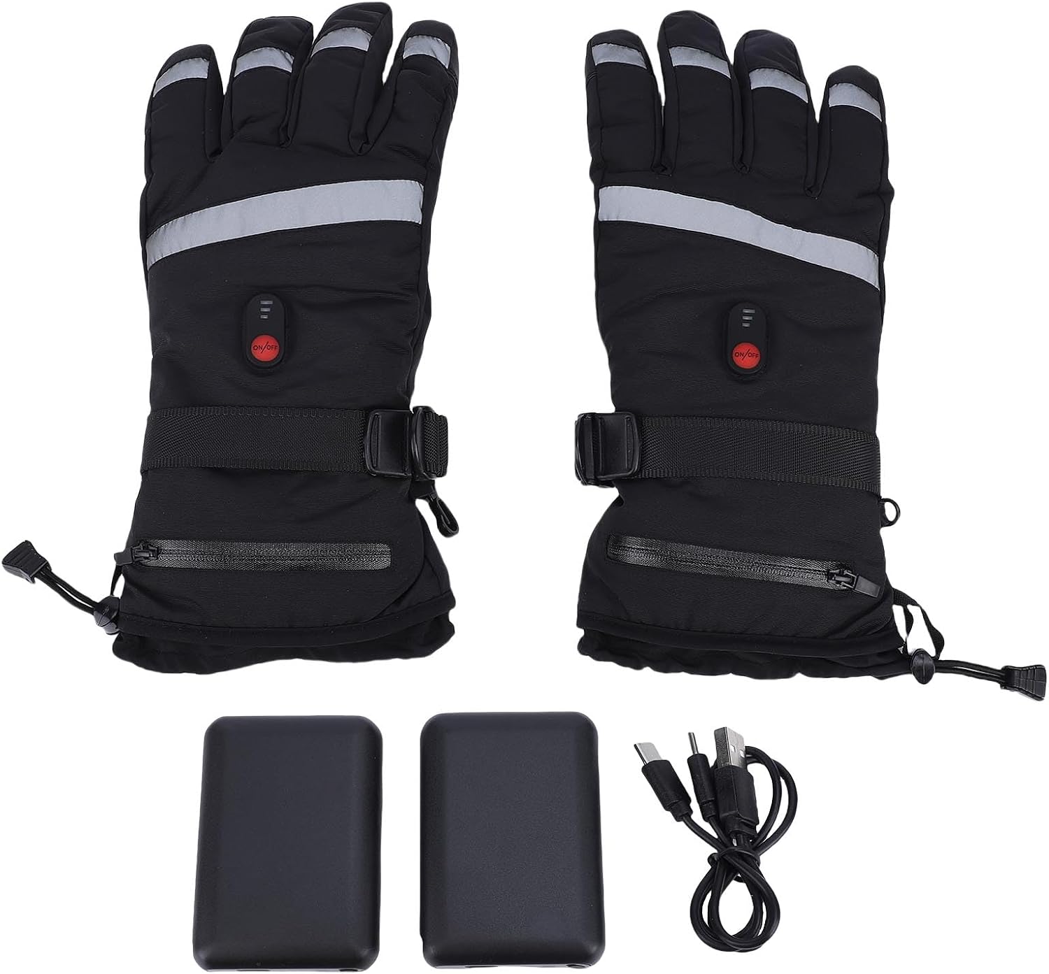 Sanpyl Heated Gloves for Men Women, 4000mAh Rechargeable Electric Warm Heating Gloves with Reflective Strips, 3 Heating Levels, for Riding Hiking Skiing Snowboarding