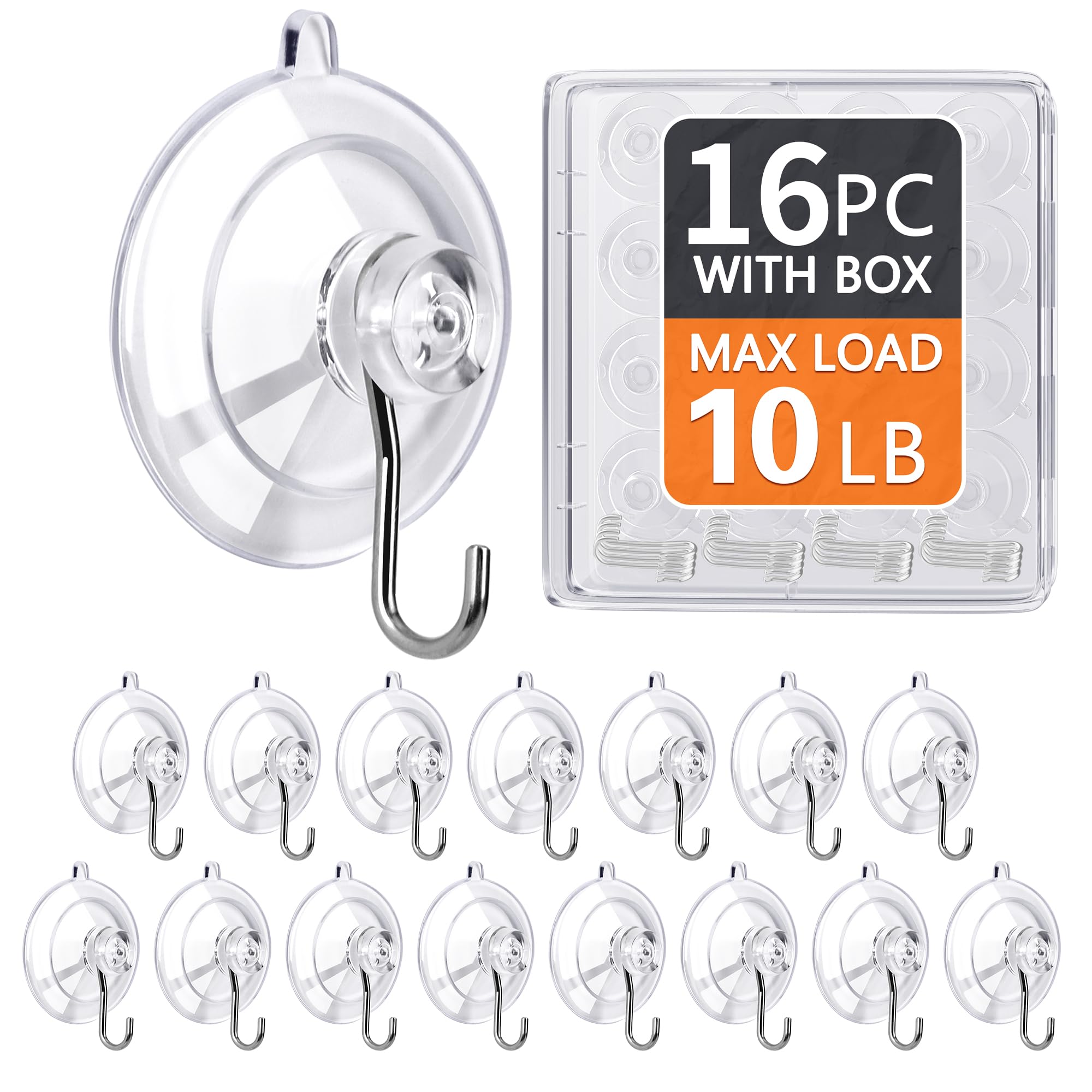 KORCCI Suction Cup Hooks 16Pack - Max Load 10LB 1 77Inch Clear Medium Suction Cups No Trace Reusable