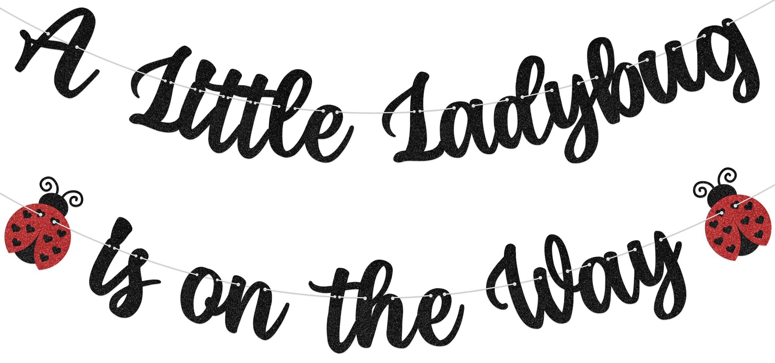 ZCXVC A Little Ladybug is on the Way Banner Ladybug Themed Baby Shower Decorations Birthday Gender Reveal Party Decor Sign Black Glitter