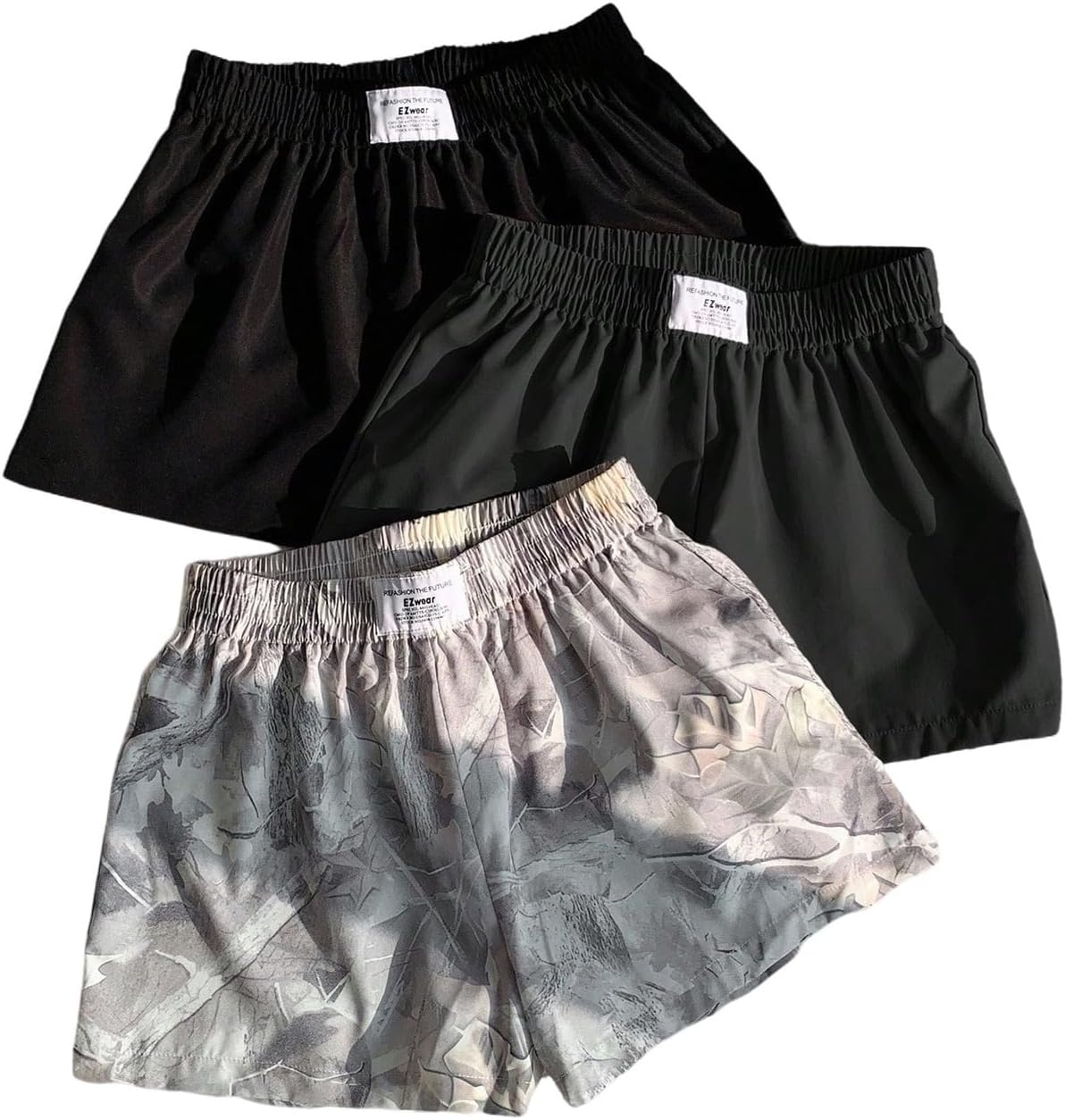 SOLY HUX Women's 3 Pack Plus Size Camo Elastic High Waisted Wide Leg Shorts