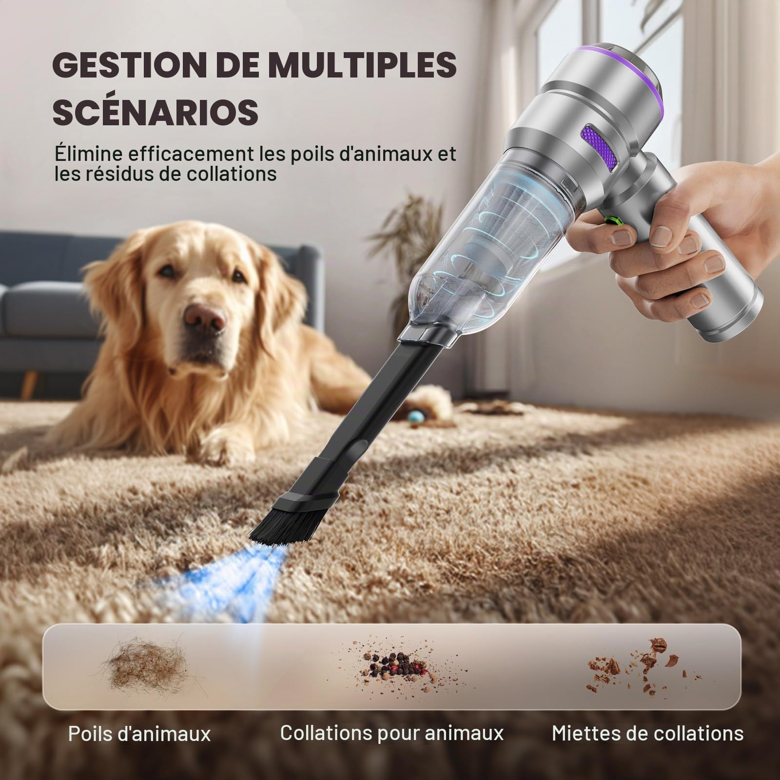 KITBEZN Aspirateur Voiture, 26000PA Mini Aspirateur à Main Puissant sans Fil, 220000 TR/Min Moteur sans Balai