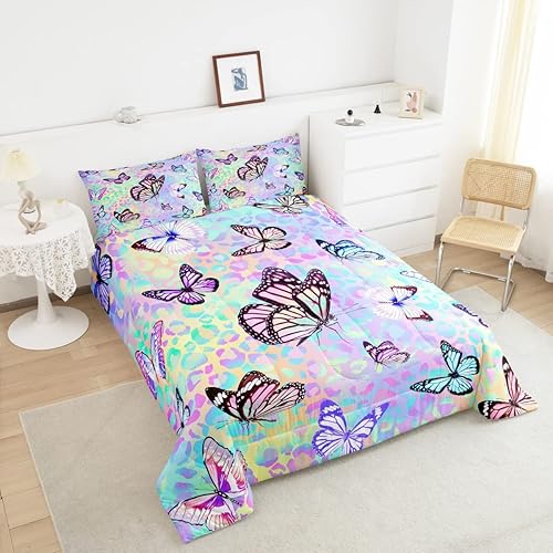Miniatura 4 de Feelyou Juego de Edredón de Mariposas Coloridas Twin Patrón Impreso de Acuarela Arcoíris Ropa de Cama Acolchada para Dormitorio de Niñas Tie Dye