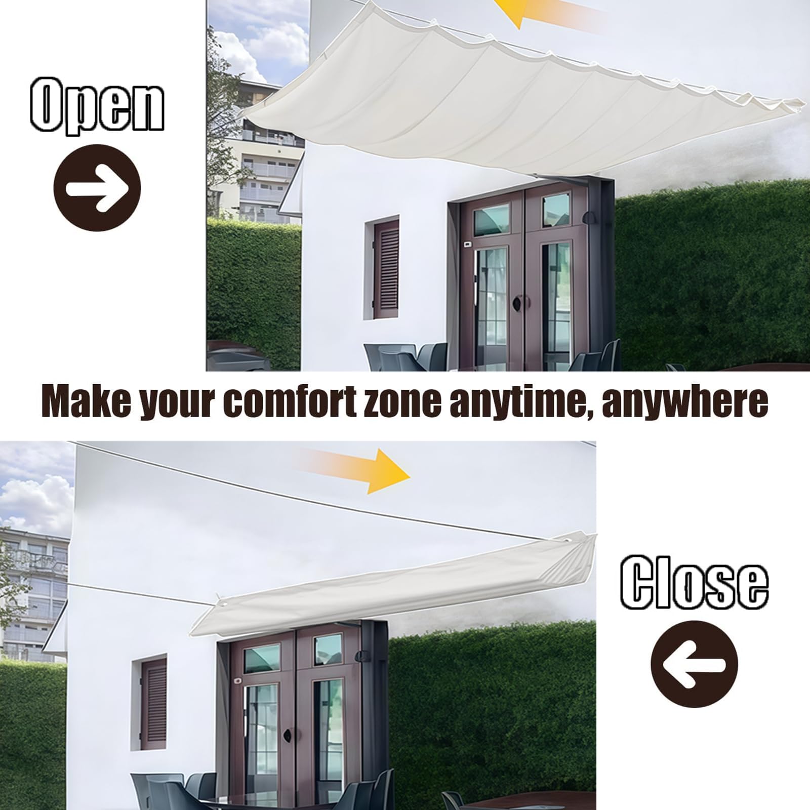 Einziehbares Welle Sonnensegel 0.75 x 5 m Wasserdicht, Uv-Schutz, Wetterfest, Nach Maß, Verstellbar Schattenabdeckung mit Ösen Und Kordel für Outdoor Pergola Garten, Weiß