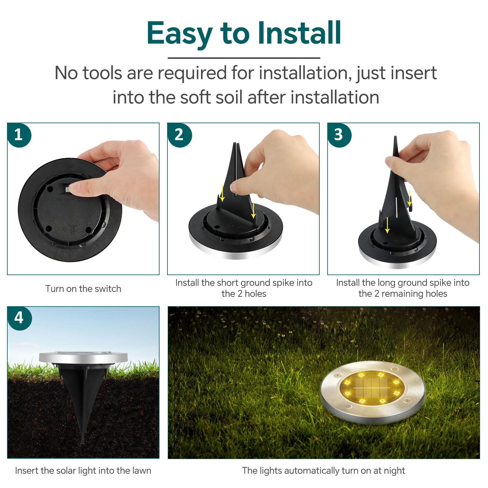 8 Paquetes Luces Solares para el Suelo, 8 LEDs Luz Solar Exterior Jardin, IP65 Impermeable, Luces Solares LED Exterior, para Césped, Terraza, Camino, Escalón, Calzada, Piscina(Blanco Cálido)