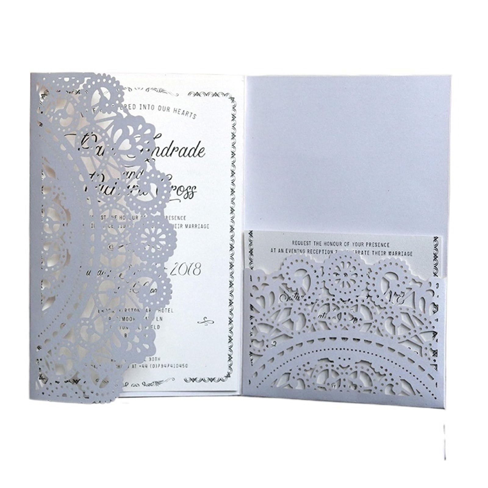 Tarjeta Boda Felicitación 10 Uds. Tarjetas de invitaciones de boda cortadas con láser tarjeta de felicitación de negocios de encaje triple decoración de recuerdo de fiesta de boda de compromiso(White