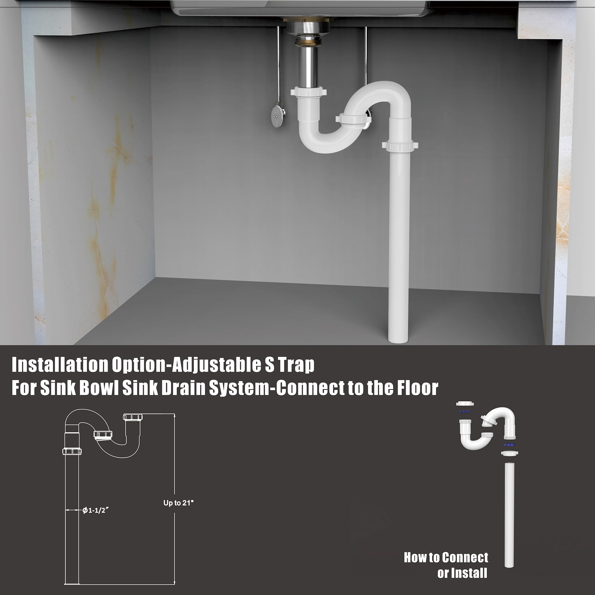 Kit de drenaje de fregadero de cocina, kit de fontanería de drenaje de fregadero de 1-1/2 pulgadas, repuesto universal de trampa P para fregaderos de cocina y baño con accesorios de reparación de