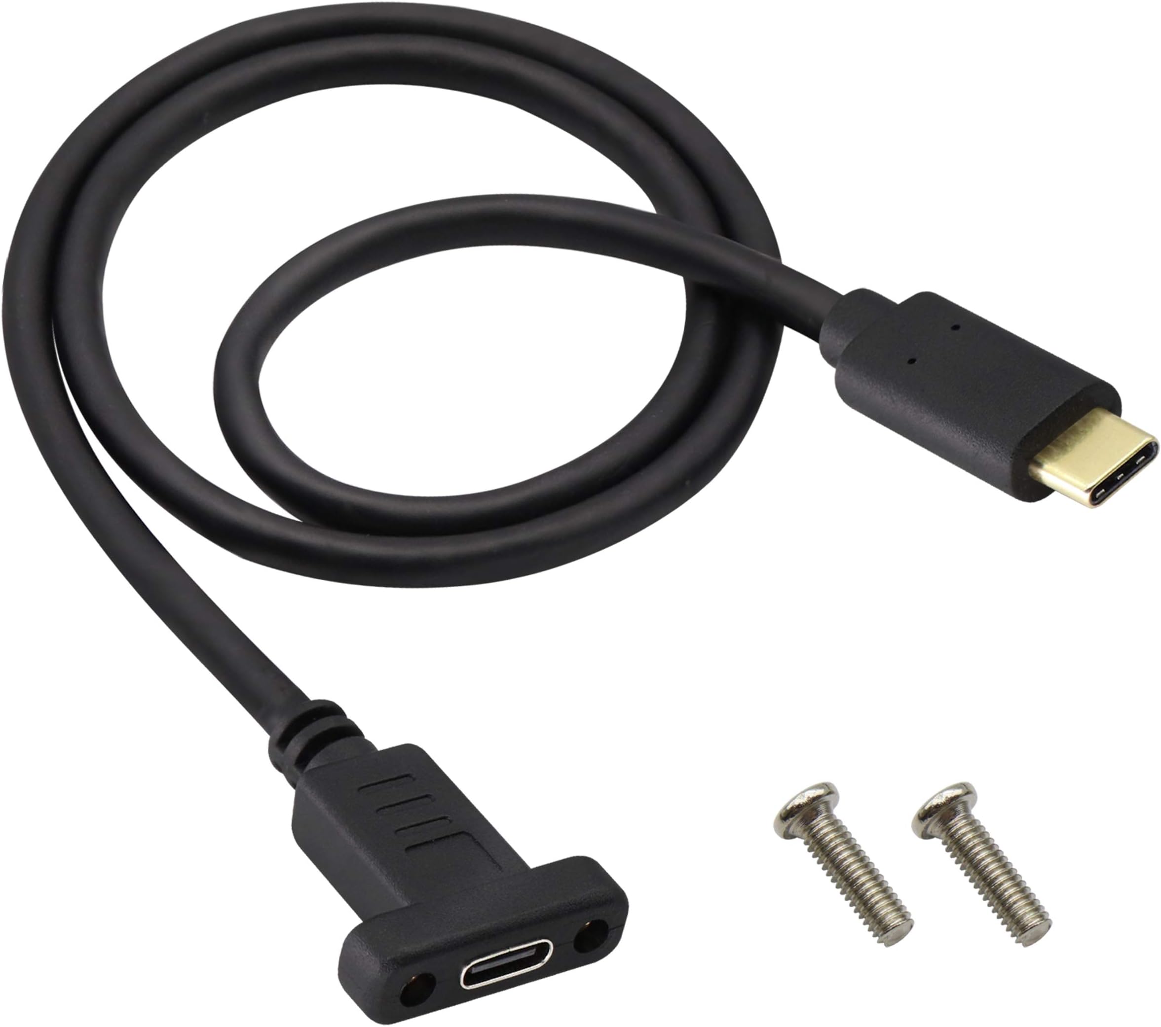 AAOTOKK USB Type C 3.1Panel Mount Adapter USB-C 3.1 10Gbps Male to USB C Female Panel Mount Screw Cable Supports Charging,Data,Audio,Video Cable (0.6M/2ft)