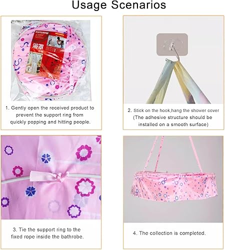 Miniatura 6 de HM&DX Cortina de ducha portátil redonda colgante, cubierta de baño de tela de poliéster con aislamiento grueso, cortina de ducha impermeable para