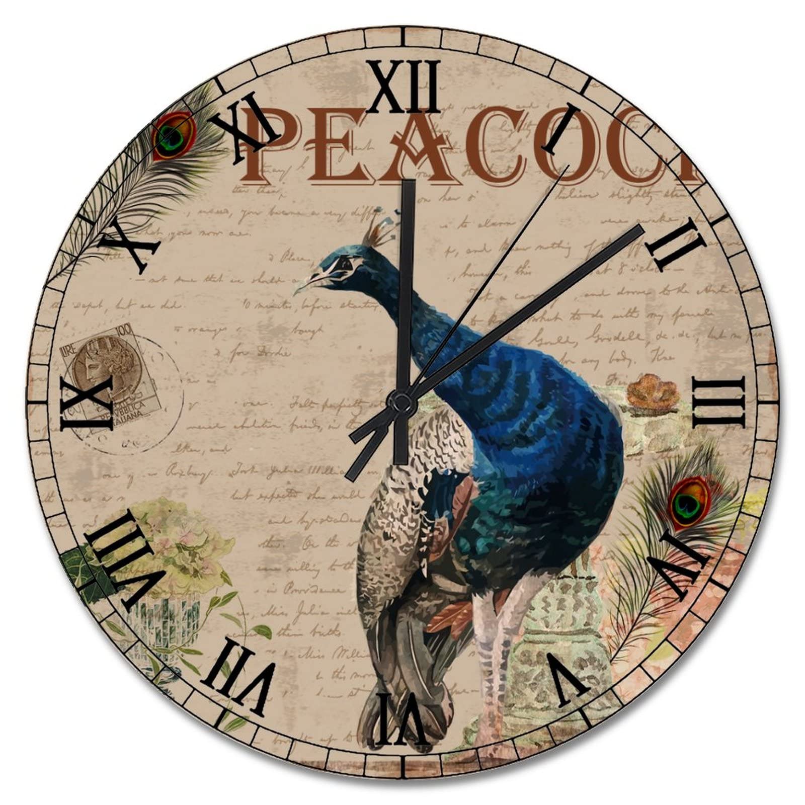 Horloge murale rétro en bois de 38 cm silencieuse pour salon