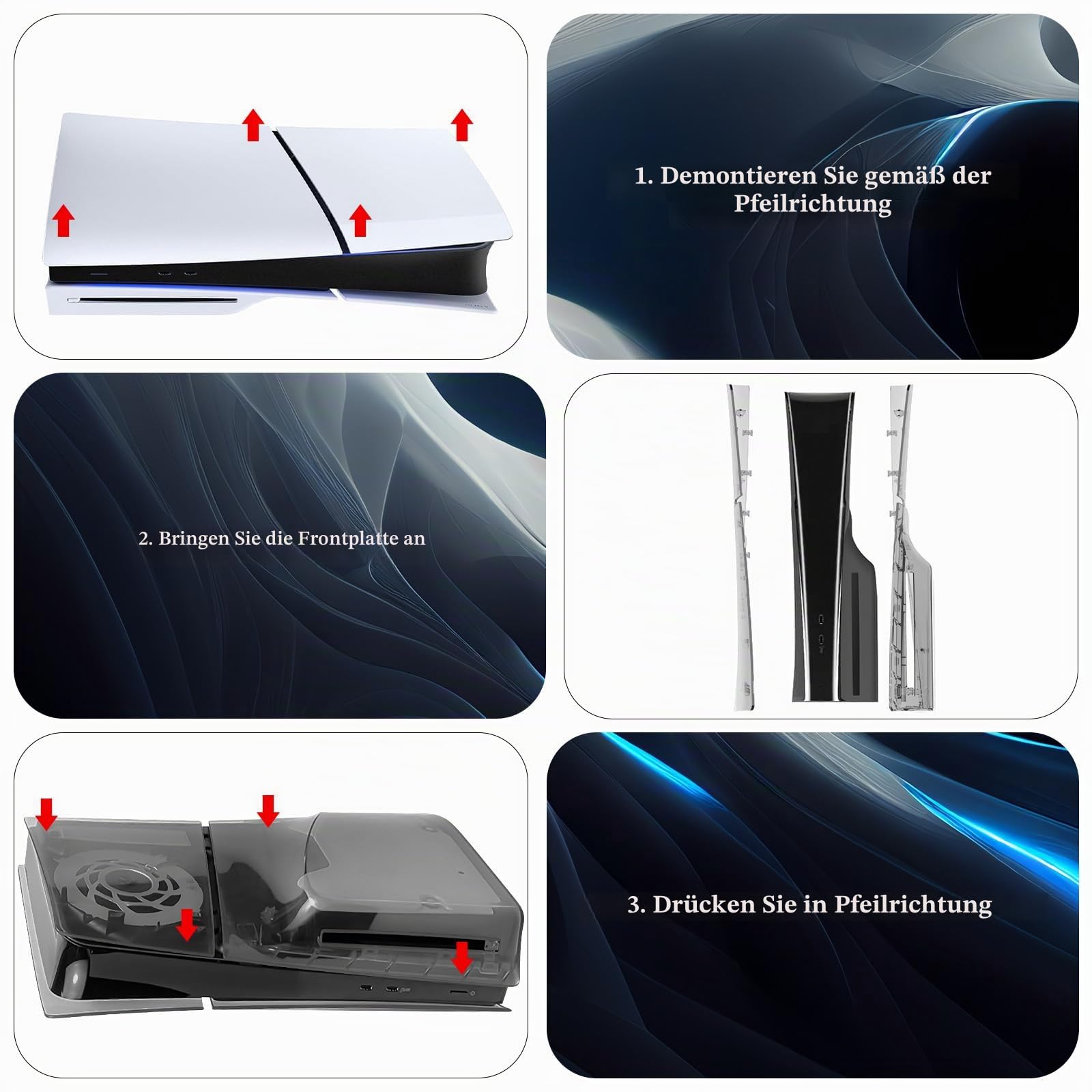 Geekria Transparente Abdeckplatten, kompatibel mit PS5, PlayStation 5 Console, Ersatzgehäuse, Gaming-Zubehör (ps5 Slim) Schwarz